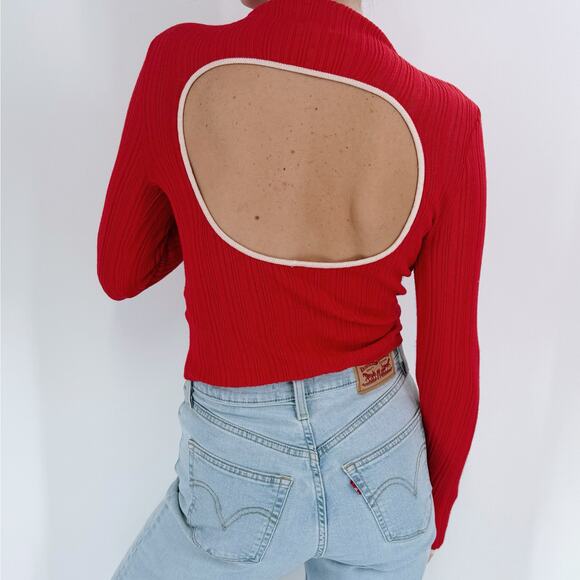 BDG Urban Outfitters Red Knit Open Back Knit Mock Neck Sweater Size Small - Picture 2 of 3
